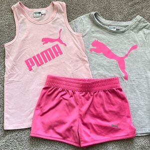 Puma Gray and Pink T-Shirt + Pink Tank Top and Shorts Set Size 6